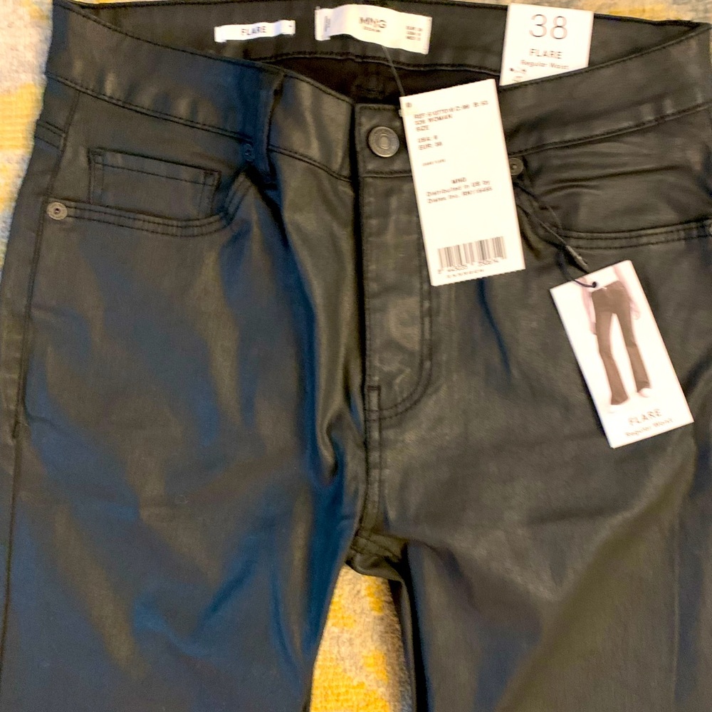 NWT Mango black coated flare jeans